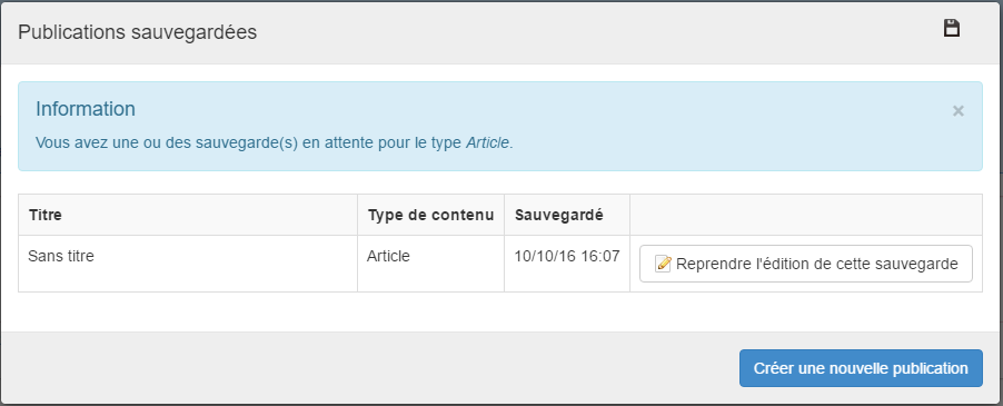 Autosave pop-in