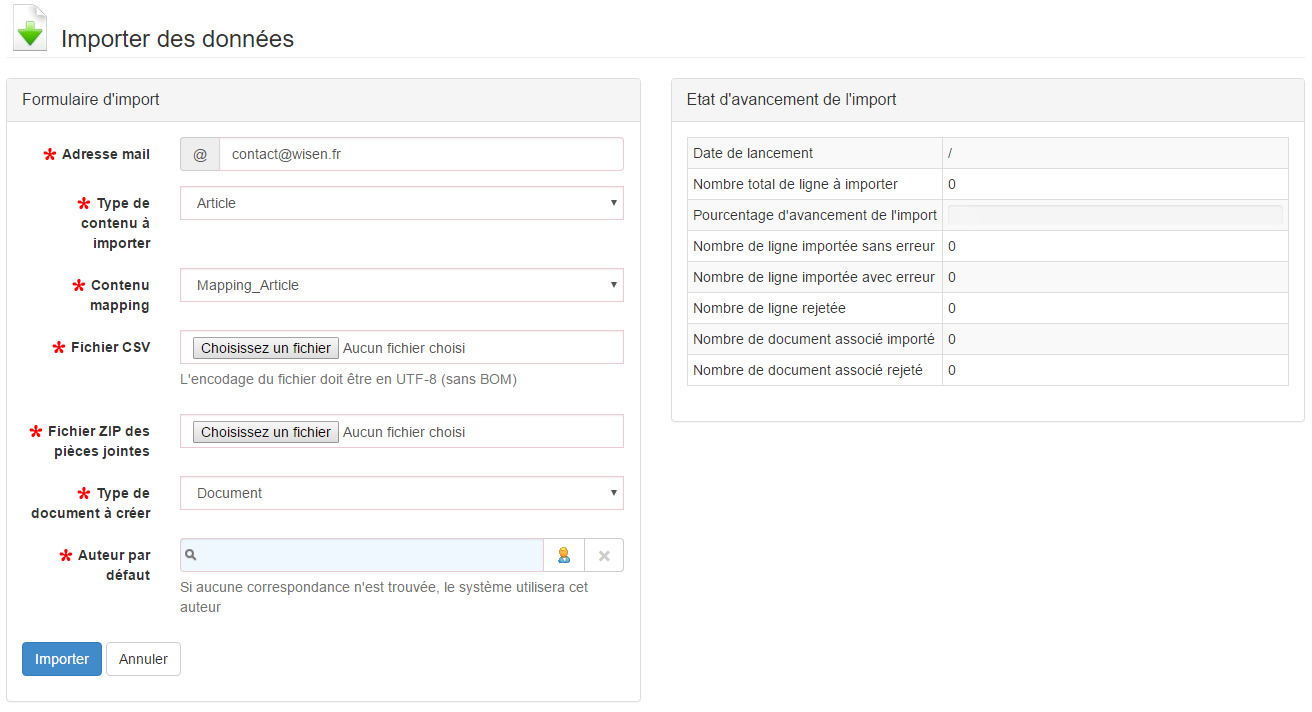 importCSvPlugin Formulaire Import